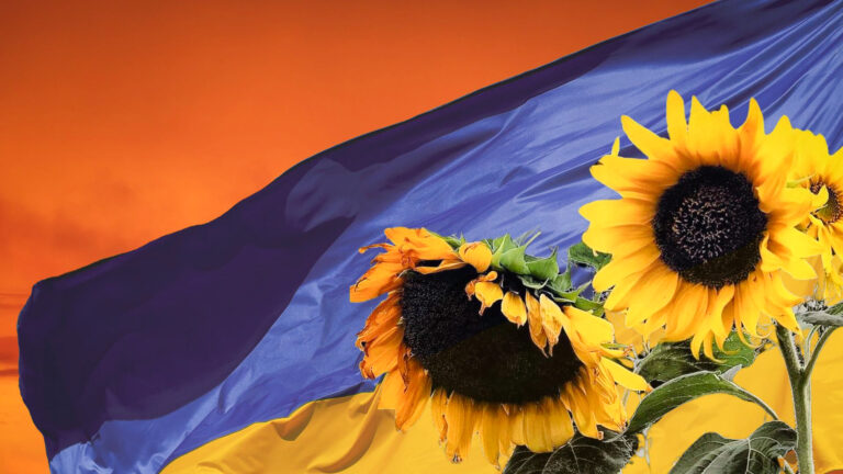 Solros och Ukrains flagga